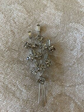 Rhinestone Silver Floral Spray Brooch